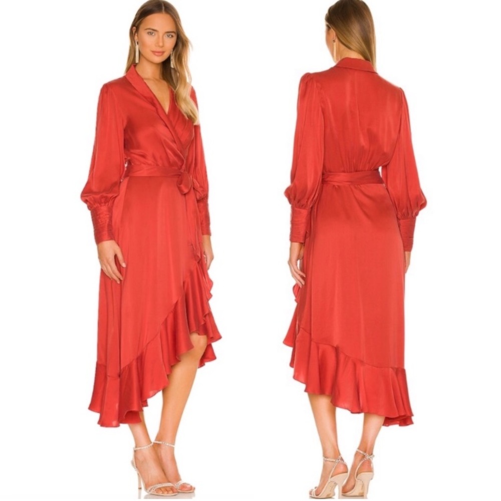 Zimmermann Silk Wrap Midi Dress in Crimson Red - Picture 3 of 12